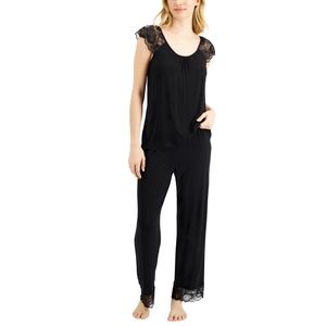 Charter Club Cotton Lace-Trim Pajama Set, Created for Macy's - Classic Black